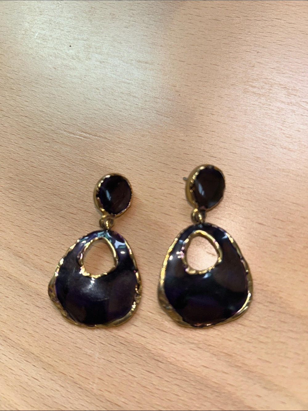 Gold-Trim Purple Drop Earrings